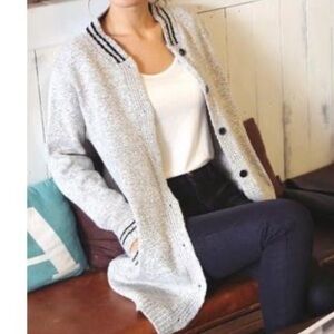 Grey & Black Button Down Knit Varsity Style Cardigan Size Small